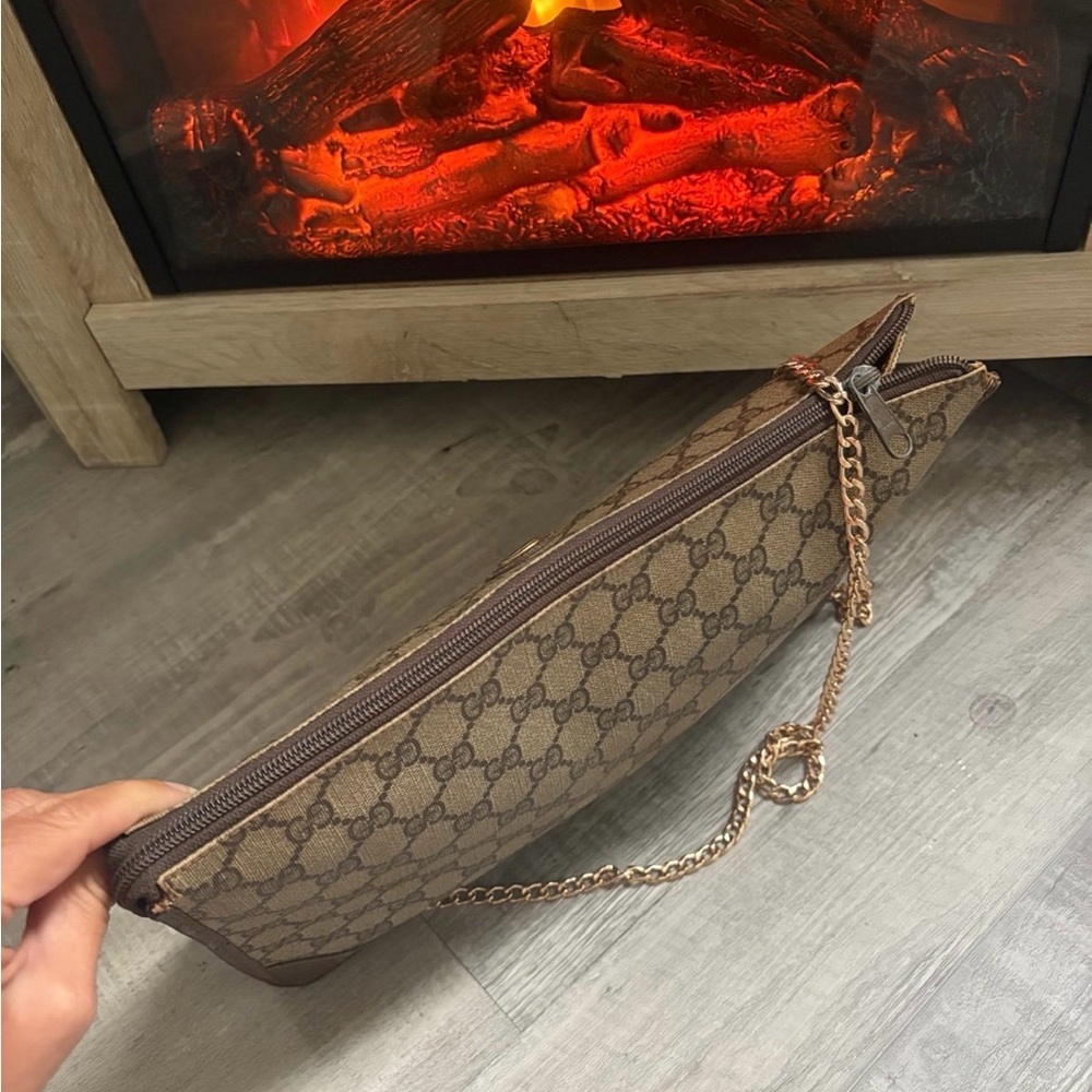 AUTH Crossbody Gucci Brown Leather Interior with Multicolor Trim Tote-Vintage - Picture 7 of 13